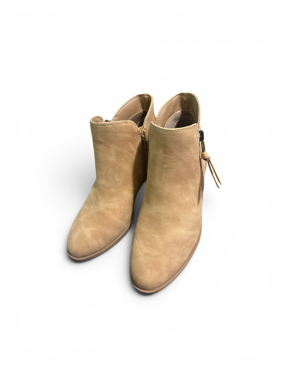 AZ Women's Tan Suede Ankle Boots - Classic Zip Side Booties